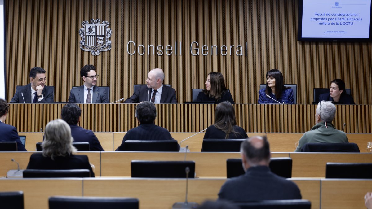 Els ministres Ferré, Casal i Bonell durant la compareixença al Consell General.