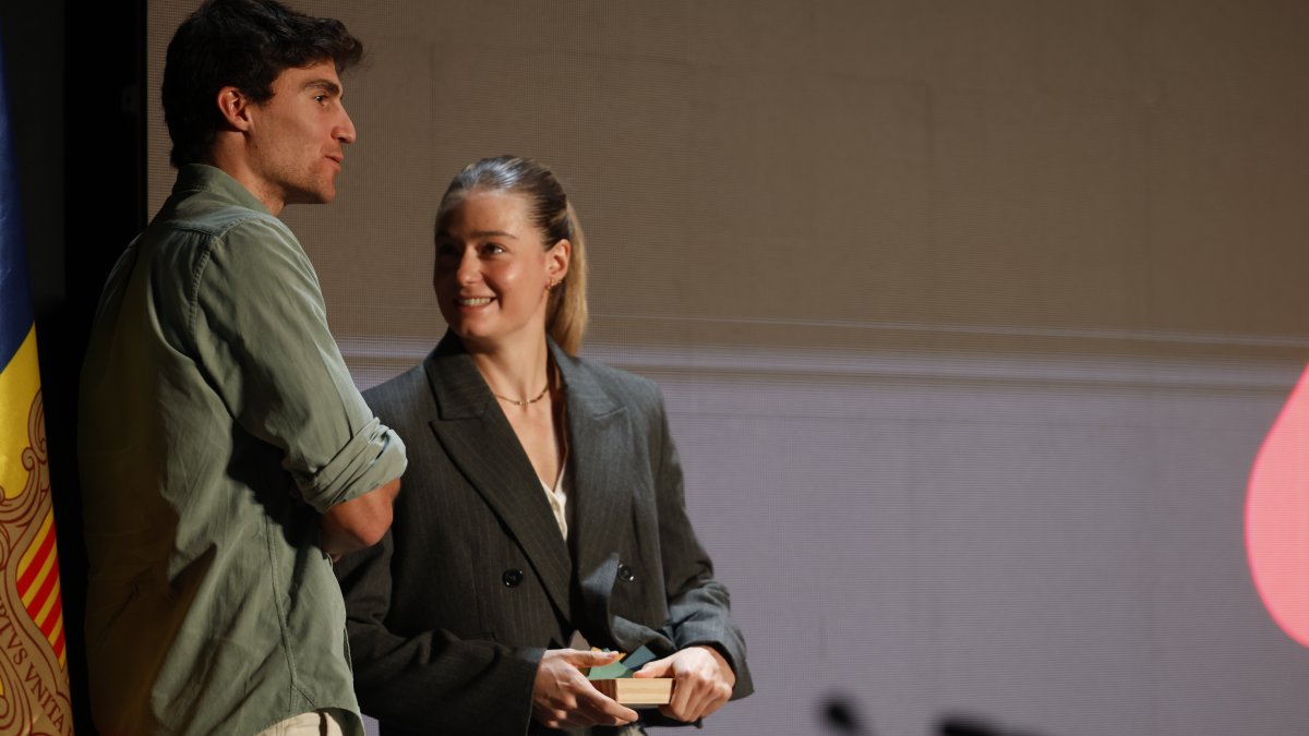 Irineu Esteve i Gina del Rio, a la Nit de l’Esport celebrada fa uns dies al pavelló Toni Martí.