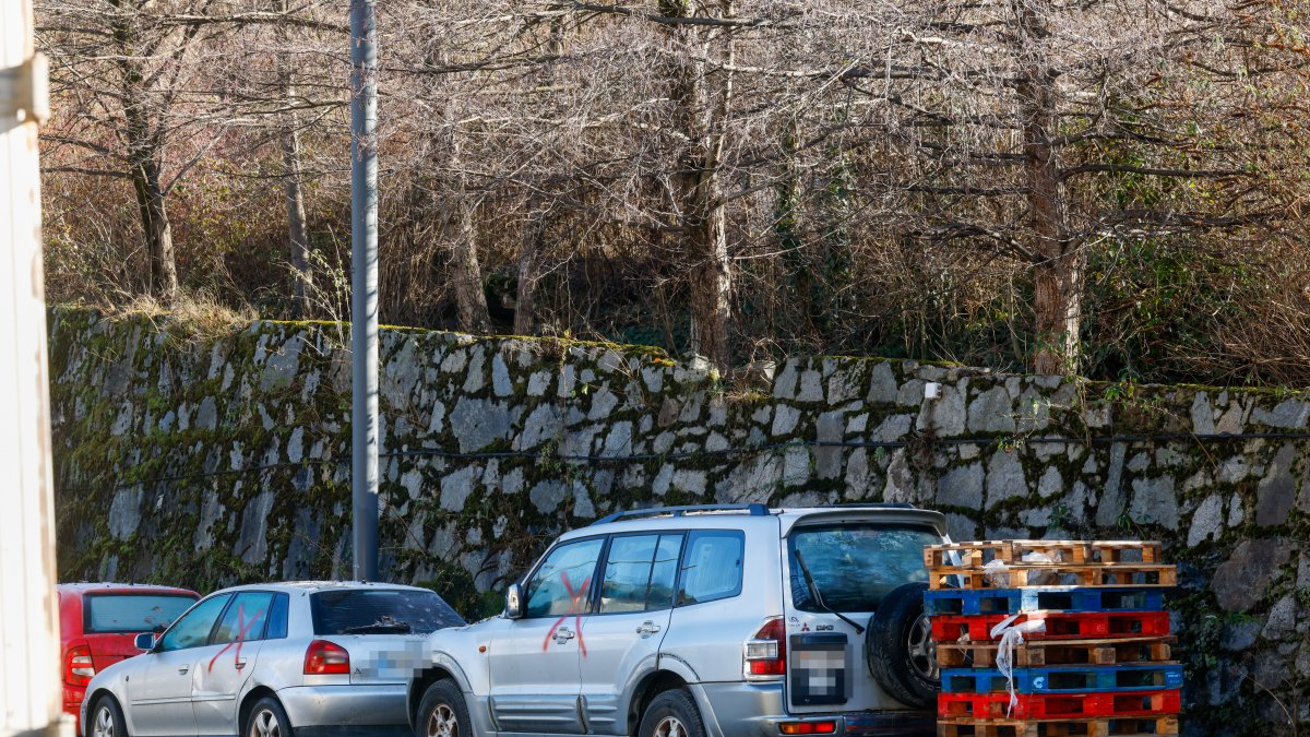 Palets mig abandonats a la duana del riu Runer.