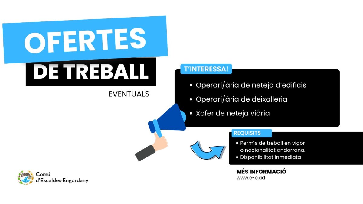 El cartell del comú d'Escaldes anunciant que busca personal.