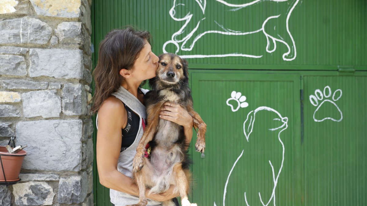Una voluntària amb un gos.
