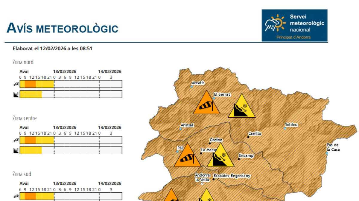 Mapa de meteo amb l'avís taronja per forts vents.
