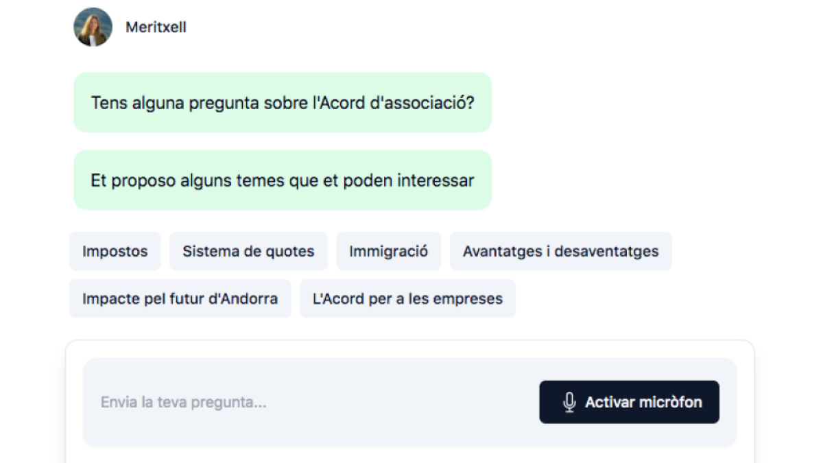 Meritxell, la IA que respon dubtes sobre l’acord.
