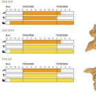 Mapa de meteo on es mostra l'avís groc i taronja de cara al cap de setmana.