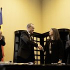 Alcobé i Mas, amb Ensenyat i Casal, el dia de la rúbrica de l’acord.