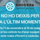 Cartell oficial de Mobilitat en què anuncia l'obligatorietat de portar cadenes