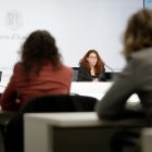 Mariona Cadena i Mireia Porras, a la presentació del protocol antiassetjament del Govern.