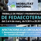 Mobilitat informa a les xarxes de la repercussió que tindran els treballs de pavimentació en la mobilitat.