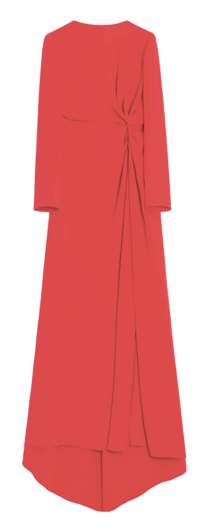 Vestit llarg Cady Couture en seda 100% amb llaç a l’esquena i detall frunzit a la cintura.