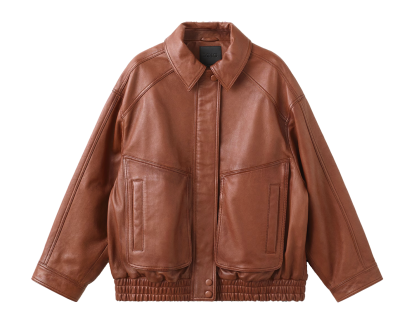 Jaqueta Oversize de pell color conyac de Mango.