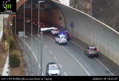 Un vehicle de la policia entrant al túnel poc després de l'accident.