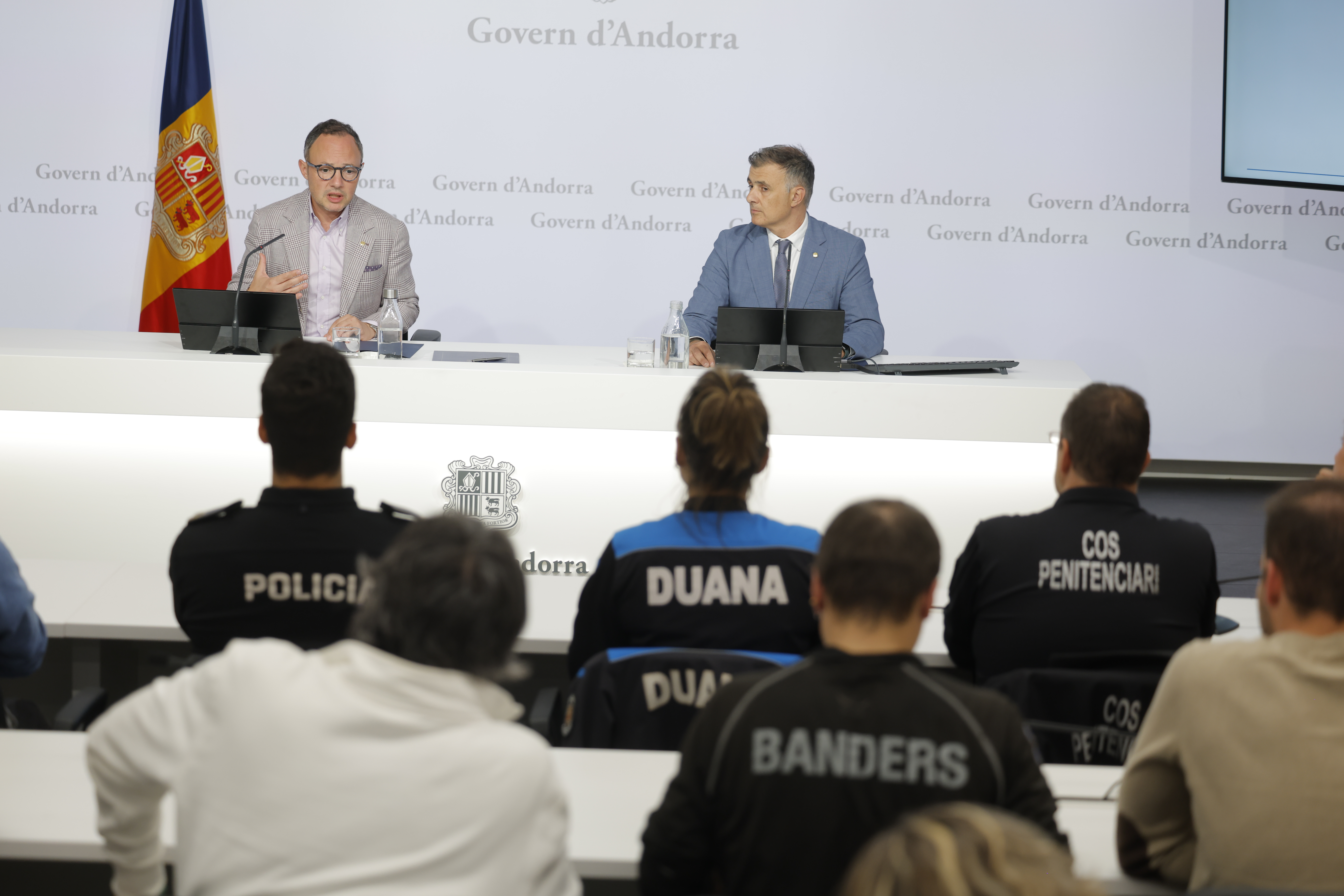 Xavier Espot and Marc Rossell during the signing of the salary agreement with the civil servants.