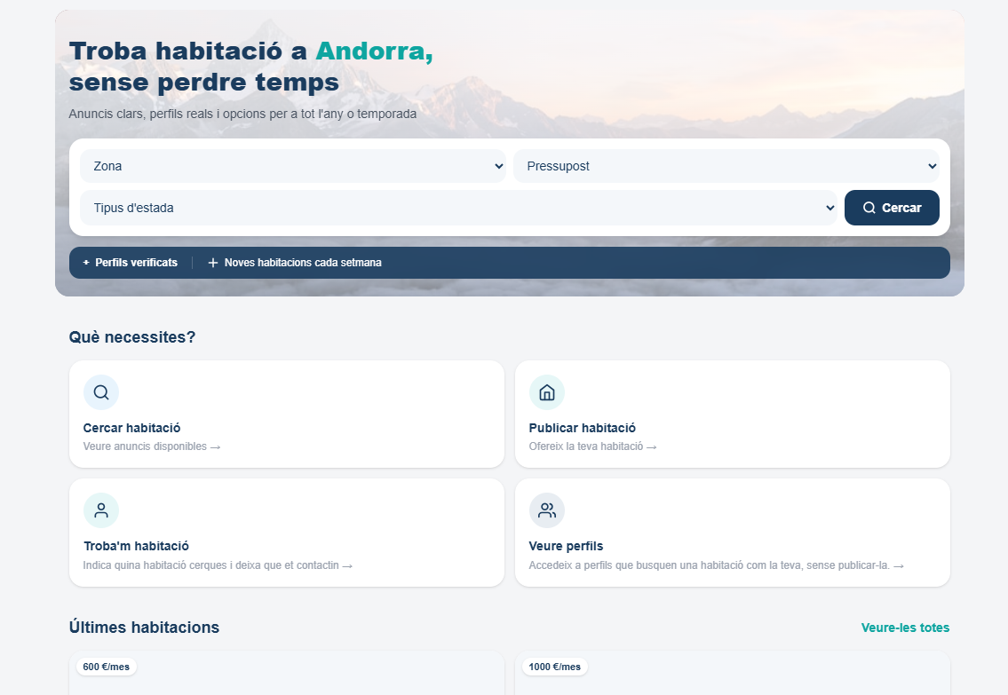 A website where rooms are rented in Andorra.