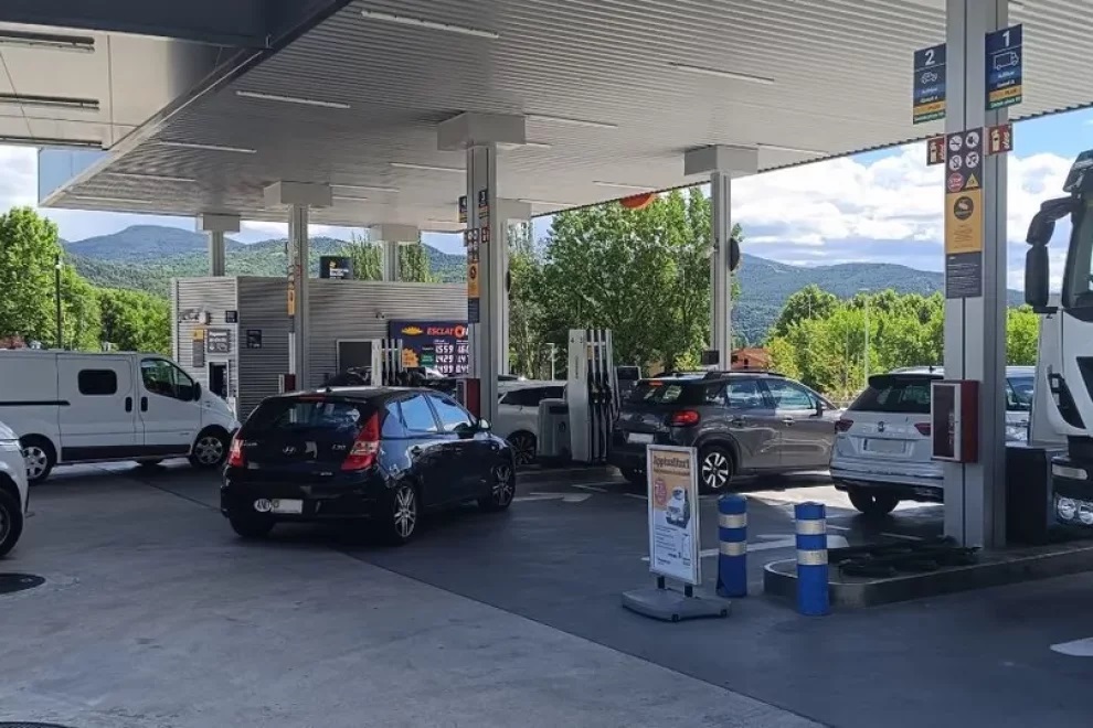 Vehicles at a petrol station in the Principality.