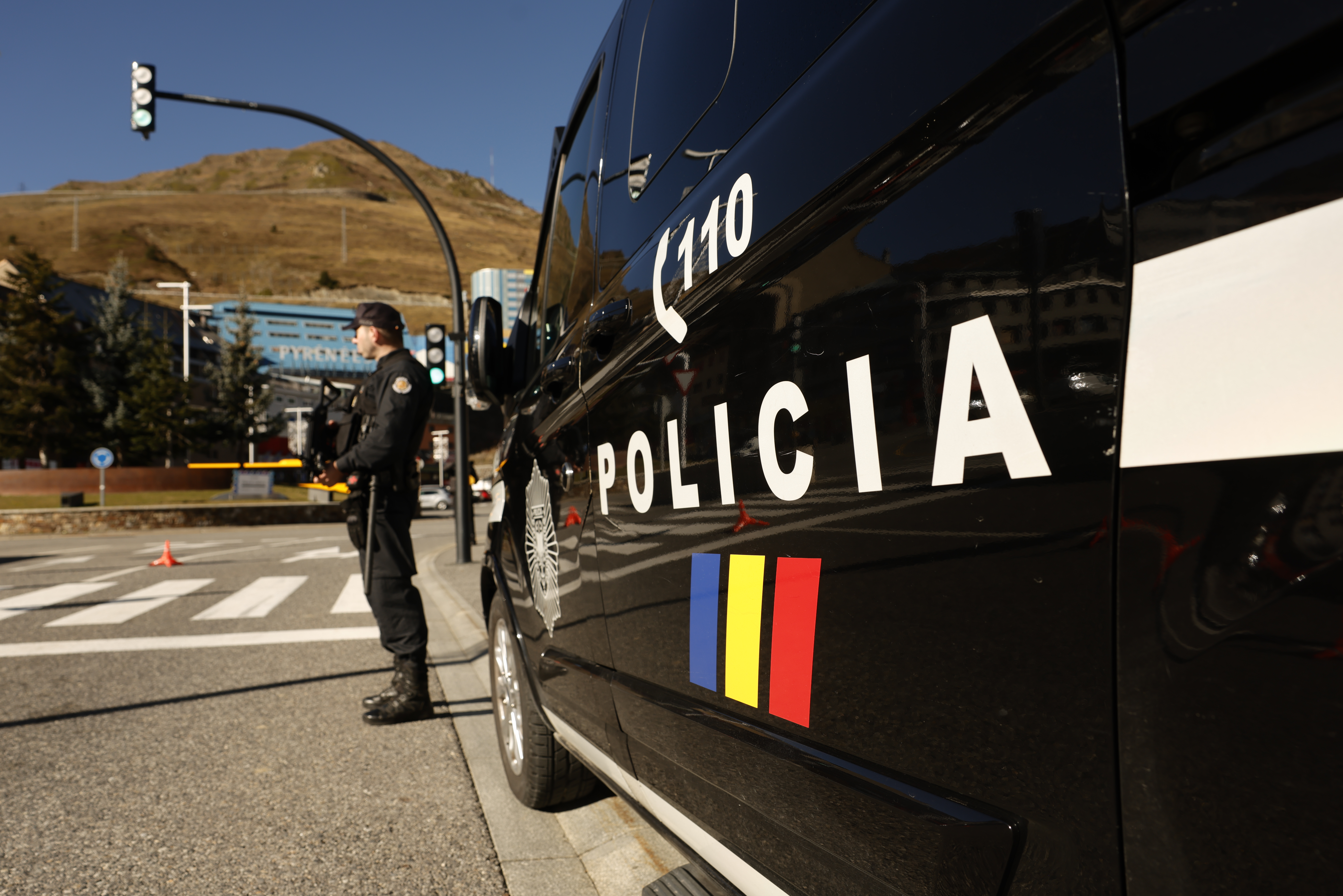 Van and police officer.
