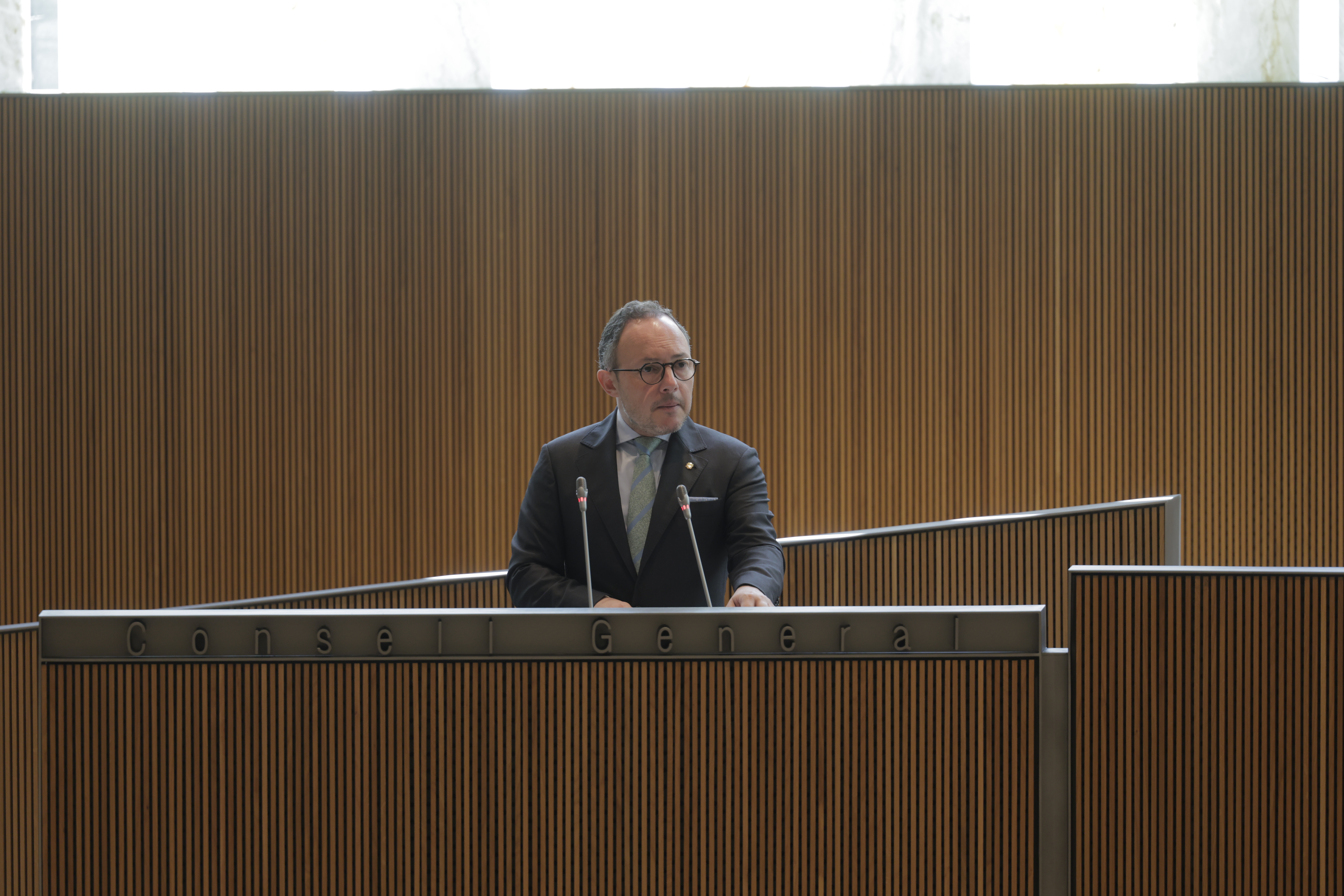 The head of government, Xavier Espot, during the speech at the political orientation debate