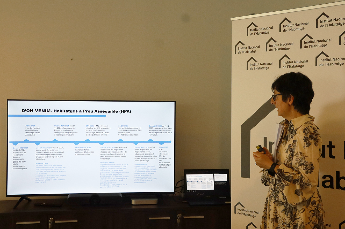 The director of the National Housing Institute, Marta Alberch, in the presentation of the updated data of the affordable housing register.