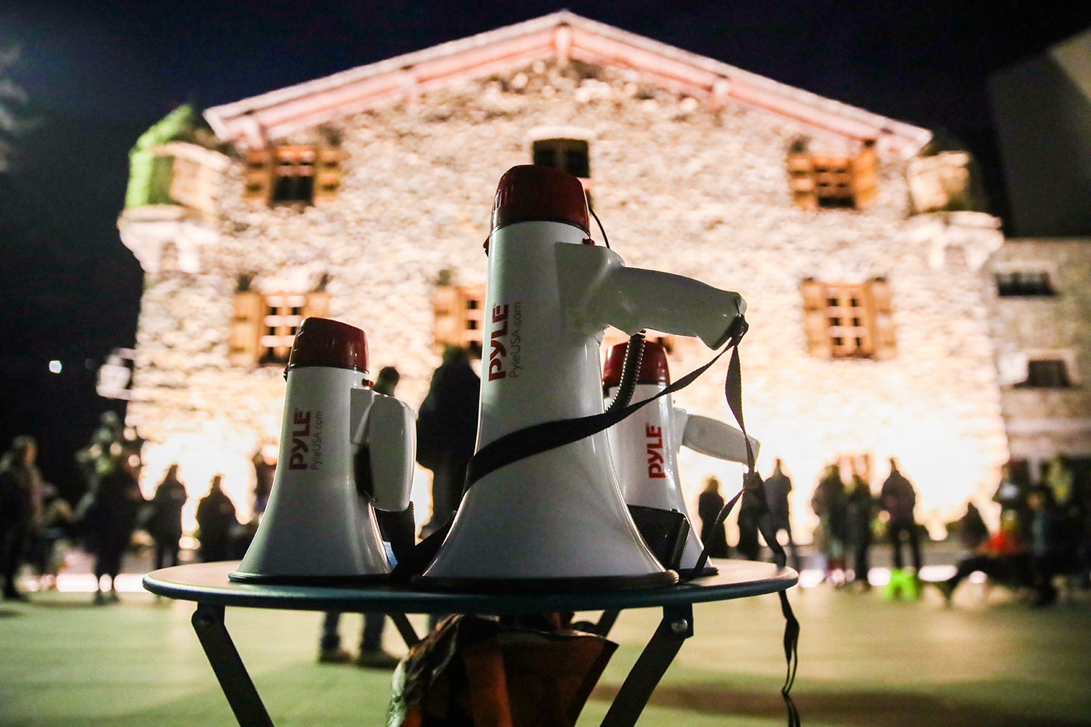 Three megaphones in a previous rally.