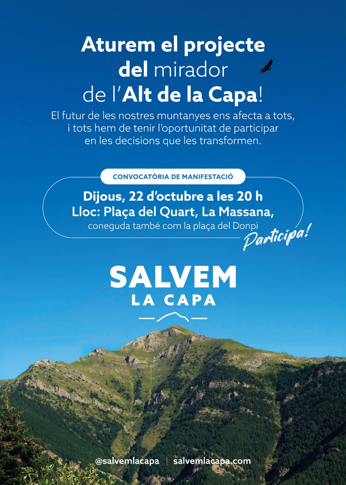Poster for the rally to stop the Alt de la Capa de la Massana lookout